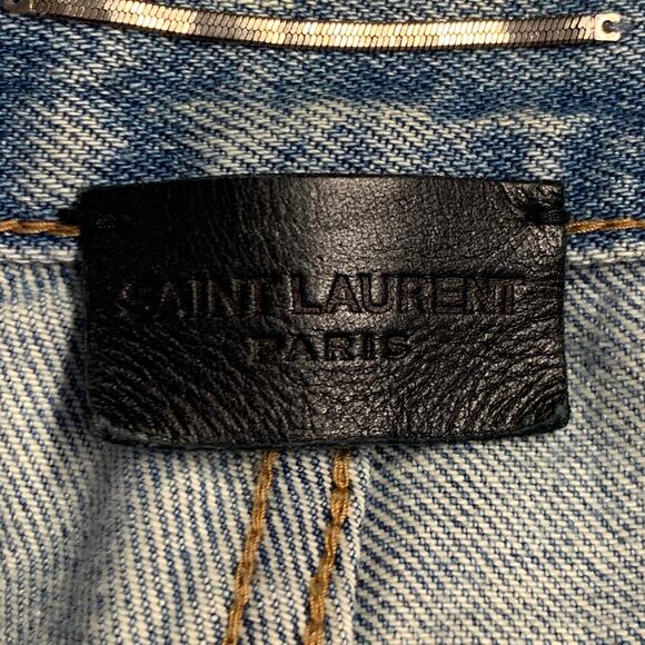 SAINT LAURENT Size 31 Blue Distressed Cotton Tapered Zip Fly Jeans - Picture 5 of 9